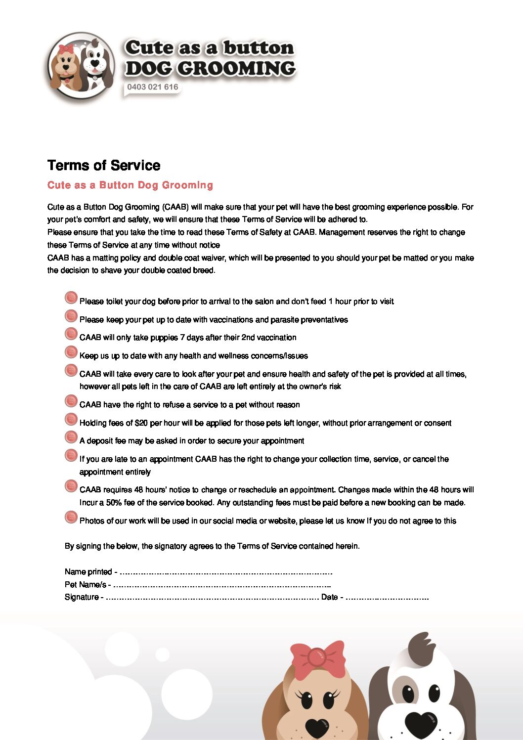 Policies Button Dog Grooming